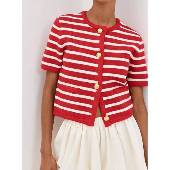 ENGLISH FACTORY Sweaters - NEW ENGLISH FACTORY knit striped sweater cardigan in red/white